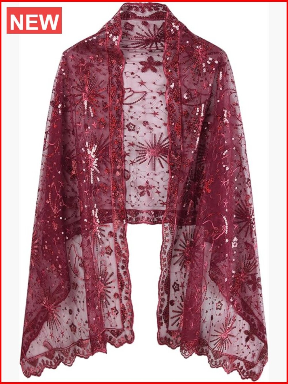 Glittering Mesh Sequin Fringed Shawl Wrap Cape